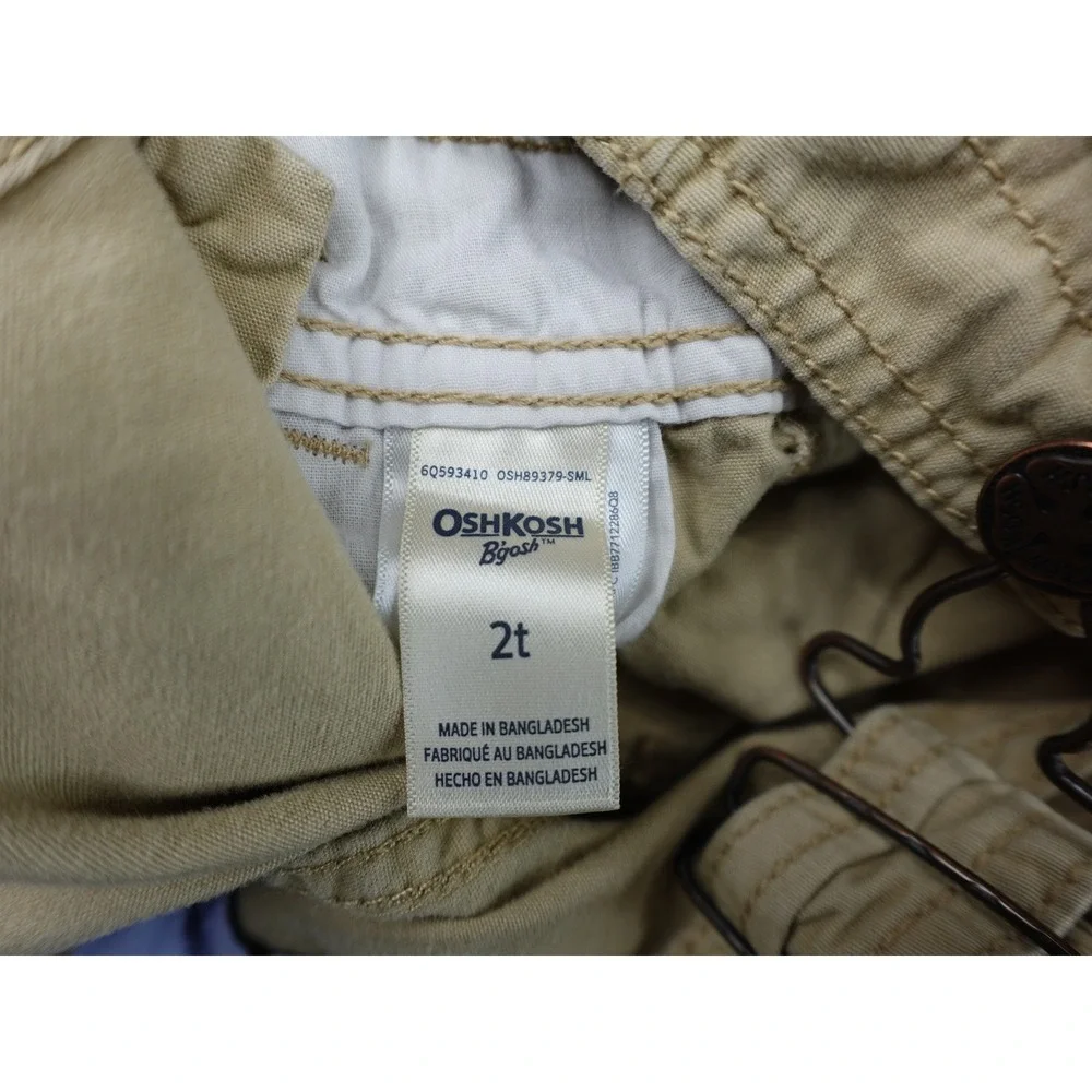 OshKosh B'gosh Overalls Toddler 2T Tan Khaki Cotton Vestbak Canvas Bibs